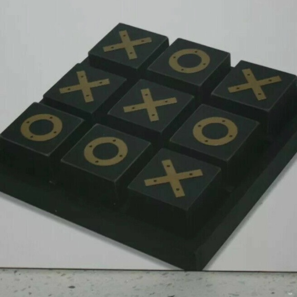 NWT ~ Tic Tac Toe Family Board Game Home Coffee Table Decor |Wood In Black/Gold - Picture 2 of 3